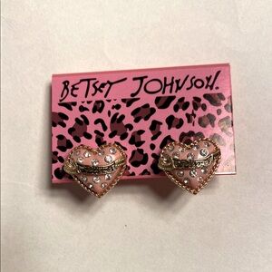 Betsey Johnson Pink and Gold Heart Earrings